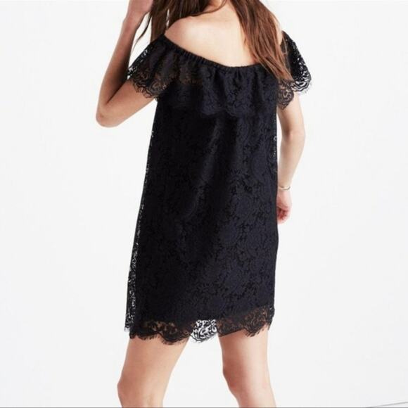 Madewell Black Lace Off the Shoulder Mini Dress Women's Size 0 Cotton & Nylon - Picture 2 of 12